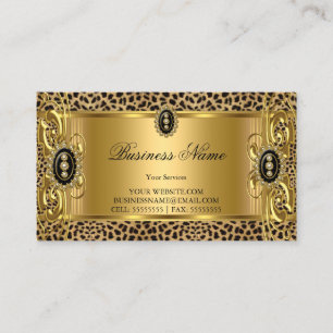 Elegant Vild Leopard Guld Svart Juvel Visitkort