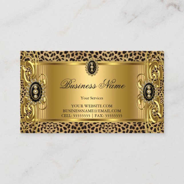 Elegant Vild Leopard Guld Svart Juvel Visitkort (Framsida)
