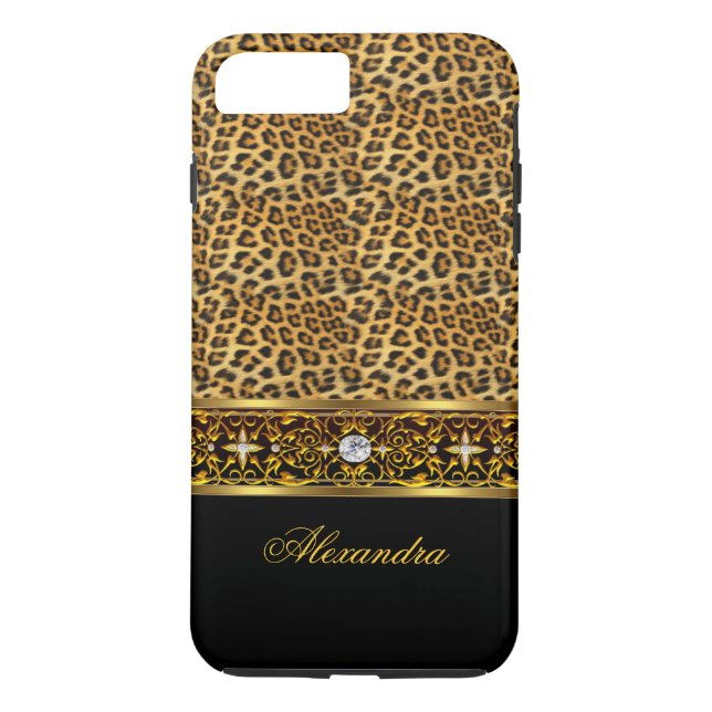 Elegant Vild Leopard Svart Guld Jewel Tuff Case-Mate iPhone Skal (Baksida)