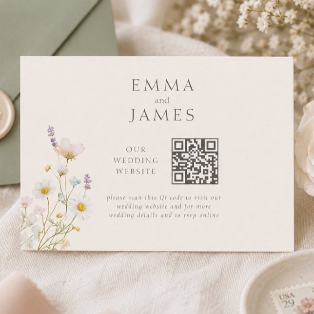 Elegant Vilda Blommor Bröllopswebbplats Tilläggskort (Elegant Wild Flowers Wedding Website Enclosure Card)