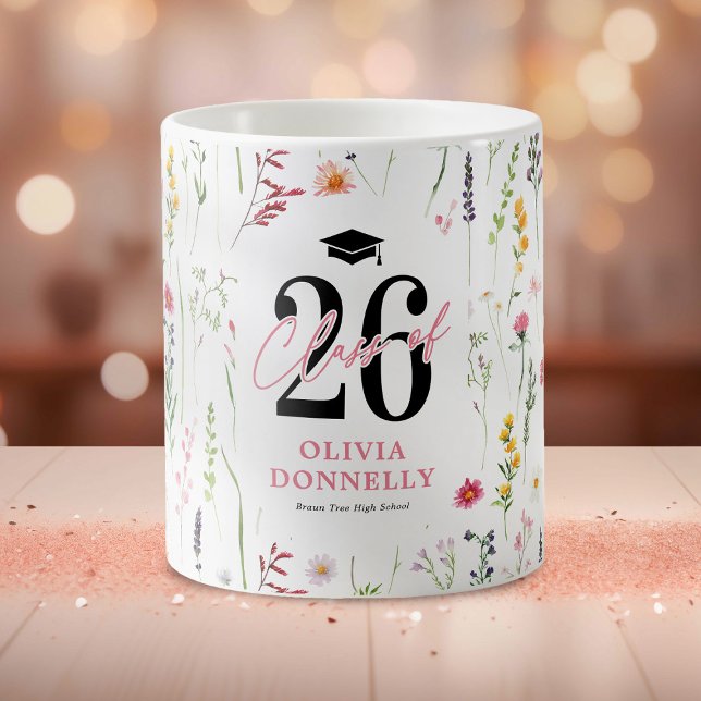 Elegant Vildblomma 2026 Examen Kaffemugg (Skapare uppladdad)