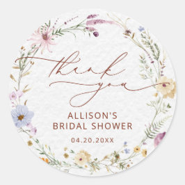 Elegant vildblomma akvarell blommande bröllopsdusc runt klistermärke