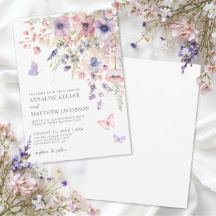 Elegant Vildblomma Akvarell Blommig Bröllop Inbjudningar
