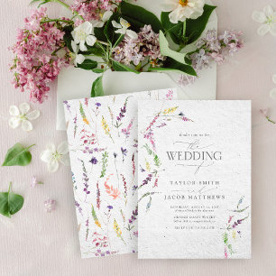Elegant Vildblomma Akvarell Blommig Bröllop Inbjudningar