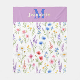 Elegant vildblomma akvarell blomster monogramnamn  fleecefilt