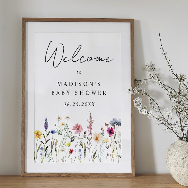 Elegant Vildblomma Barnkalas Välkomstskylt Poster (Skapare uppladdad)