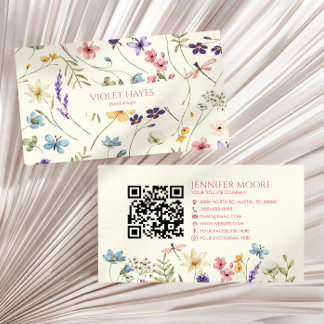 Elegant Vildblomma Blomma Blommig QR-kod Visitkort