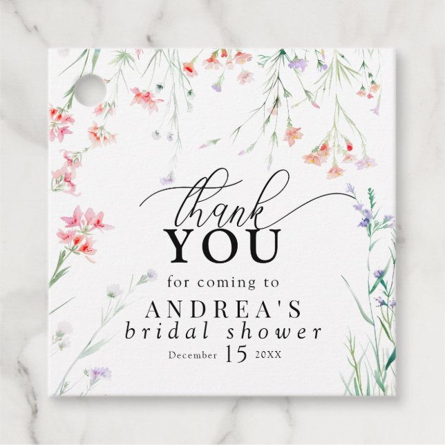 Elegant Vildblomma Blommig Bröllopsdusch Tack Gåvor Etiketter (Framsida)