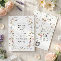 Elegant Vildblomma Blommig QR-kod Bröllop
