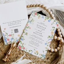 Elegant vildblomma blomster boho QR-kod bröllop