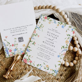 Elegant vildblomma blomster boho QR-kod bröllop Inbjudningar