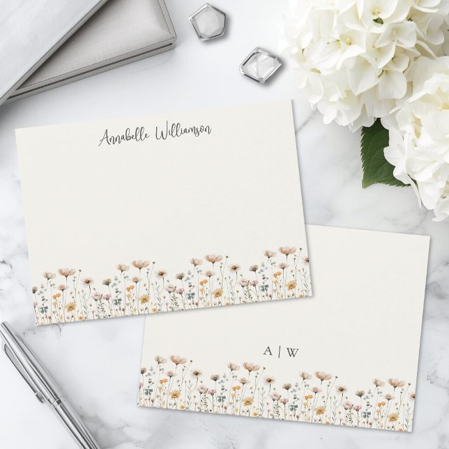 Elegant vildblomma blomster monogram anteckningskort (Elegant Wildflower Floral Monogram Note Card )