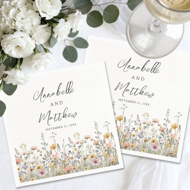 Elegant vildblomma blomsterbröllop pappersservett (Elegant Wildflower Floral Wedding Napkins)