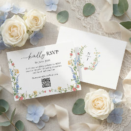 Elegant Vildblomma Bröllop QR-kod RSVP-kort OSA Kort