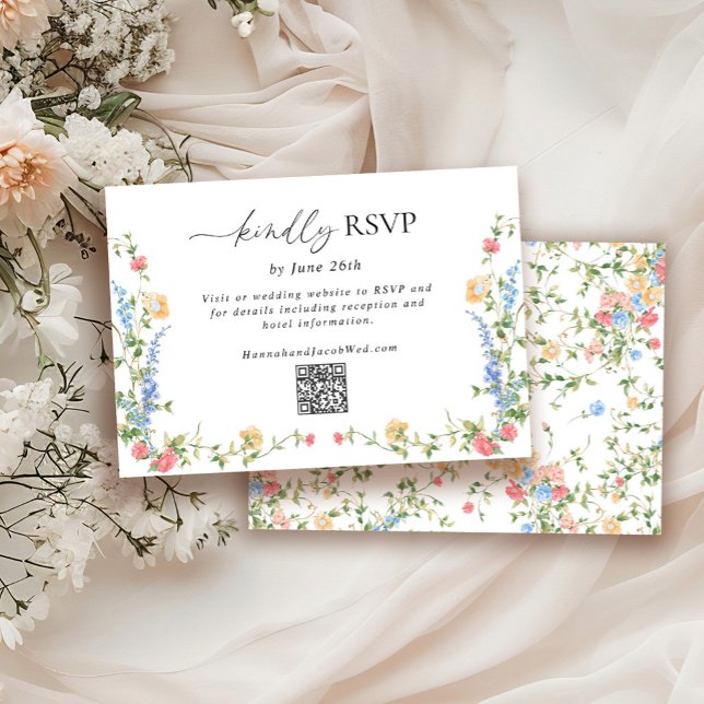 Elegant Vildblomma Bröllop QR-kod RSVP-kort OSA Kort (Skapare uppladdad)