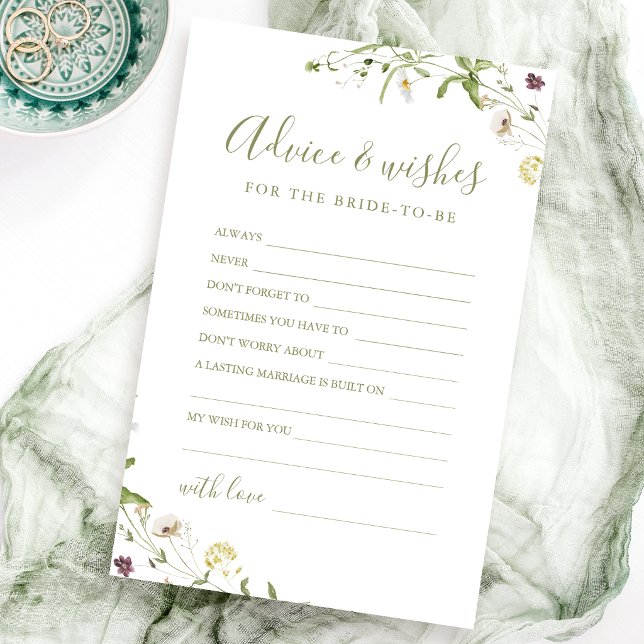 Elegant Vildblomma bröllop rådgivning & önskningar (Elegant Wildflower wedding advice & wishes card)