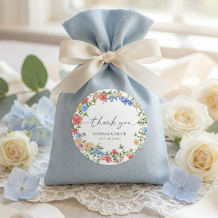 Elegant vildblomma bröllop tack present runt klistermärke
