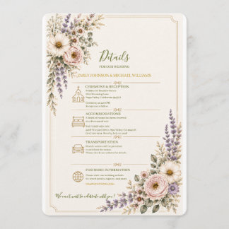 Elegant Vildblomma Bröllopsdetaljkort Inbjudningar