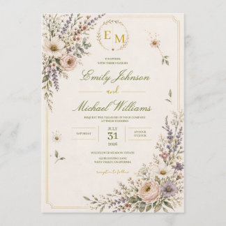 Elegant vildblomma bröllopsinbjudan inbjudningar