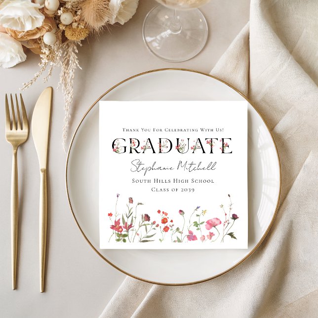 Elegant Vildblomma Examen Pappersservett (Elegant Wildflower Graduation Napkins)
