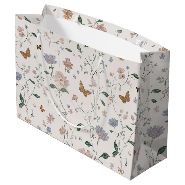 Elegant Vildblomma & Fjäril Toile-De-Jouy (Baksidan Vinklad)