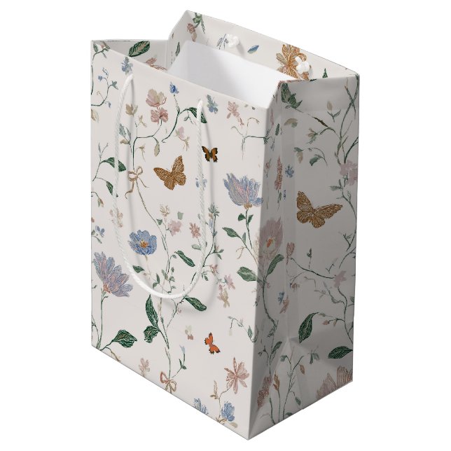 Elegant Vildblomma & Fjäril Toile-De-Jouy  (Baksidan Vinklad)