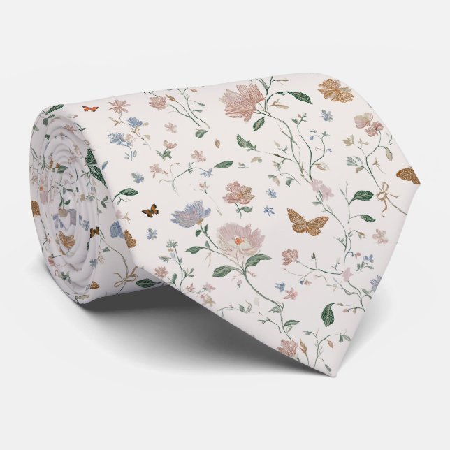 Elegant Vildblomma & Fjäril Toile-De-Jouy  Slips (Rullad)