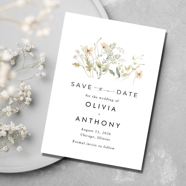 Elegant Vildblomma Foto Bröllop Spara Datumet (Elegant Wildflower Photo Wedding Save The Date)