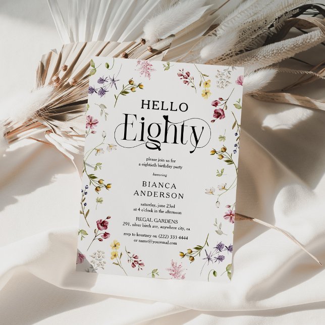 Elegant vildblomma 'Hello Eighty' 80-årsdag Inbjudningar (Skapare uppladdad)