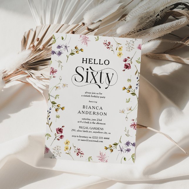 Elegant vildblomma 'Hello Sixty' 60-årsdag Inbjudningar (Skapare uppladdad)