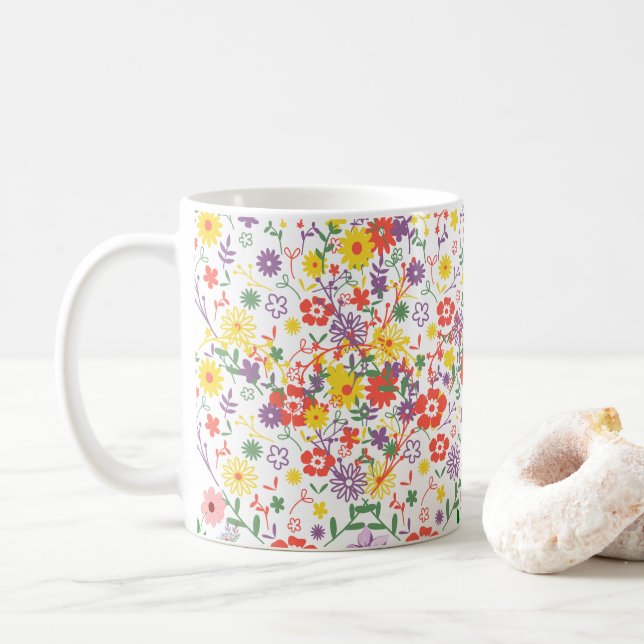 Elegant Vildblomma Kaffemugg | Blommig Botanisk  (Med munk)