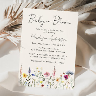 Elegant Vildblomma Kräm Baby i Blom Baby Shower Inbjudningar