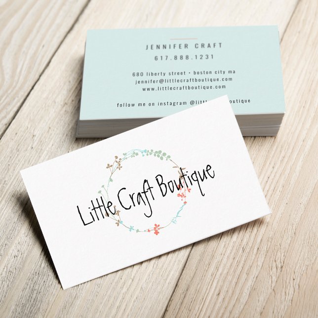 Elegant vildblomma linjekonst krans visitkort (Elegant Wildflower Line Art Wreath Business Card)