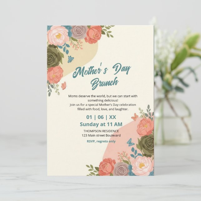 Elegant vildblomma morsdagsbrunch-inbjudan  inbjudningar (Stående Fram)