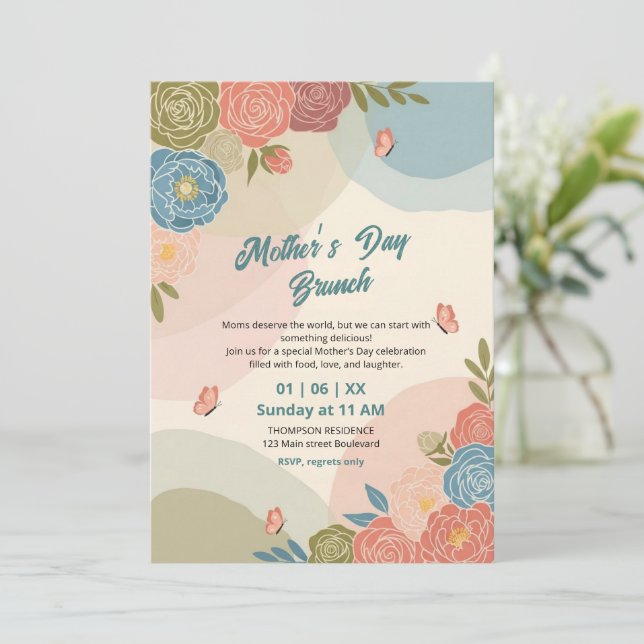 Elegant vildblomma morsdagsbrunch-inbjudan  inbjudningar (Stående Fram)
