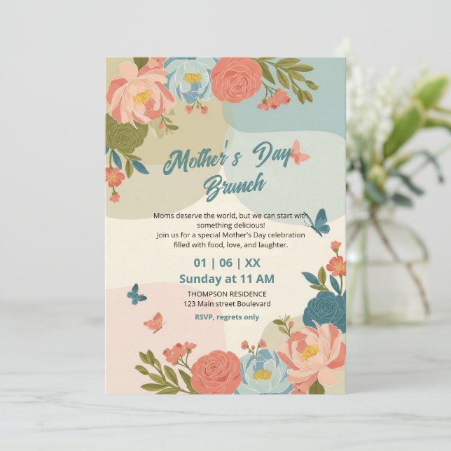 Elegant vildblomma morsdagsbrunch-inbjudan  inbjudningar (Stående Fram)