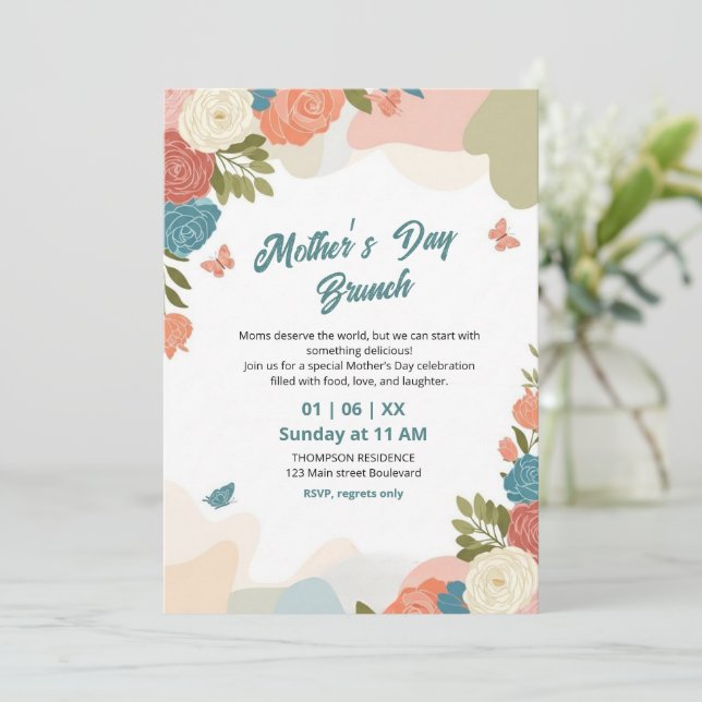 Elegant vildblomma morsdagsbrunch-inbjudan  inbjudningar (Stående Fram)