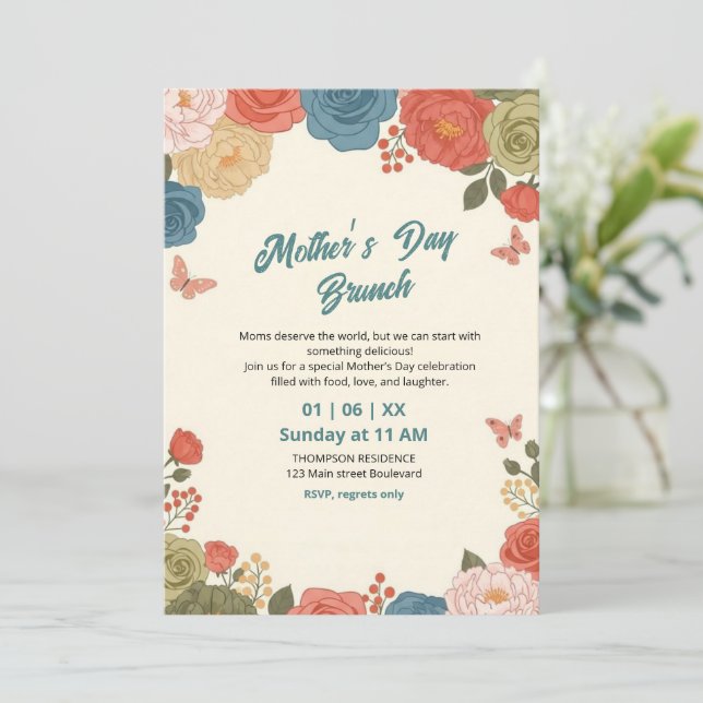 Elegant vildblomma morsdagsbrunch-inbjudan  inbjudningar (Stående Fram)
