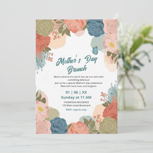 Elegant vildblomma morsdagsbrunch-inbjudan  inbjudningar (Stående Fram)