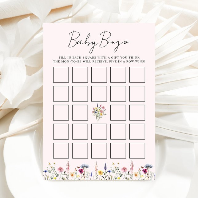 Elegant Vildblomma Rosa Baby Shower Bingo Kort (Skapare uppladdad)