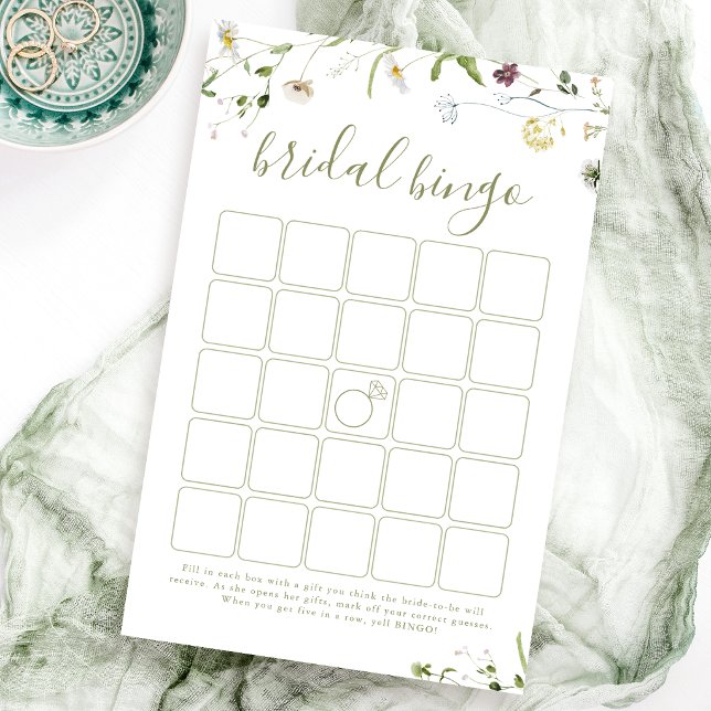 Elegant vildblomma rustic bröllopsdusch bingo spel (Elegant Wildflower Rustic bridal shower bingo game)