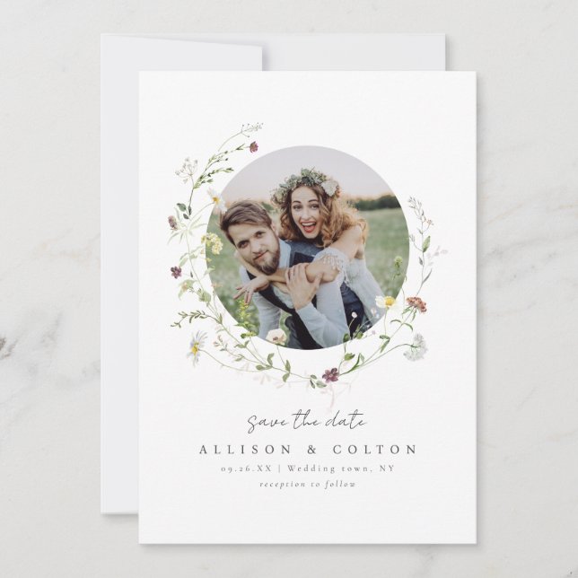 Elegant vildblomma rustik boho bröllopsmonogram spara datumet (Framsida)