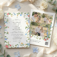Elegant Vildblomma Tre Foto RSVP Bröllop