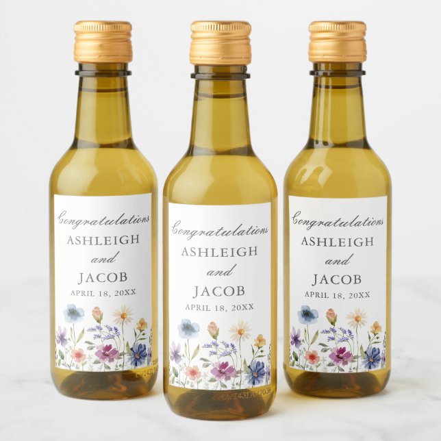 Elegant vildblomma vårbröllop anpassad mini vinetikett (Flaskor)