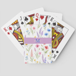 Elegant vildblomma vattenfärg blomster monogram na casinokort