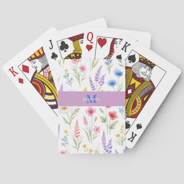 Elegant vildblomma vattenfärg blomster monogram na casinokort (Baksidan)