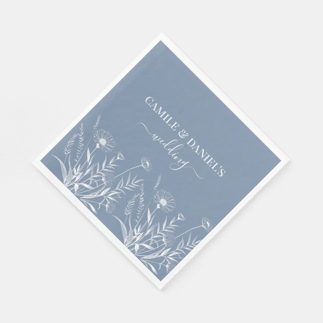 Elegant vildblomma Vinblå Bröllop  Pappersservett (Hörn)