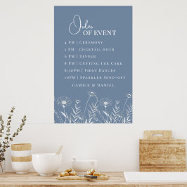 Elegant vildblomma Vinblå Bröllop Poster