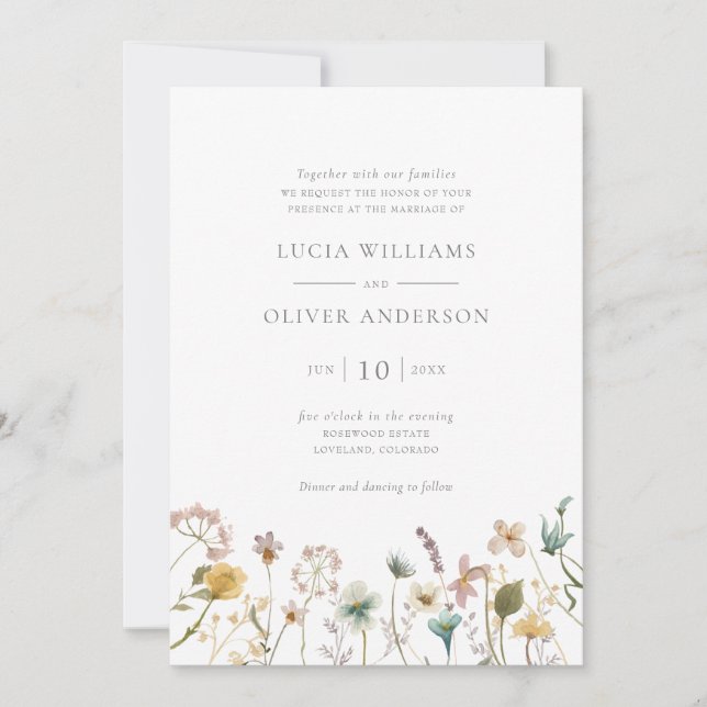 Elegant Vildblomma Watercolor Blommig Bröllop Inbjudningar (Framsida)