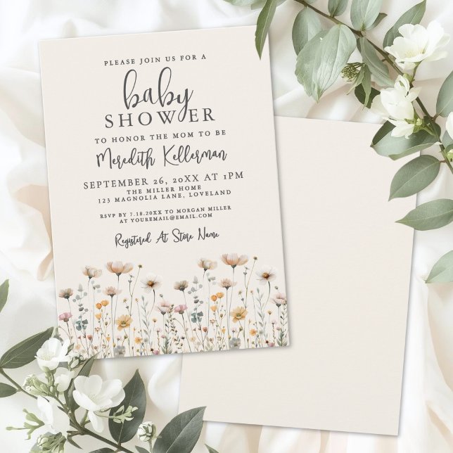 Elegant vildblommabarnvårda inbjudningar (Elegant Wildflower Baby Shower Invitation)